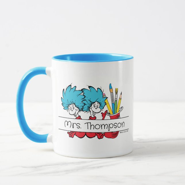 Mug Dr. Seuss | Chose Une Chose Deux Nom d'enseignant (Gauche)