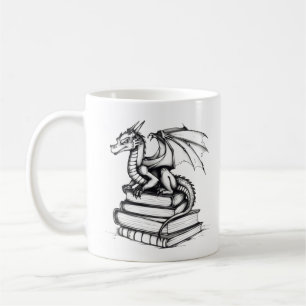 Mug Dragon and Books Line Art