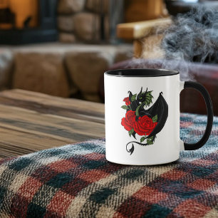 Mug Dragon Noir Mystique Roses Rouges Lavande Gothique