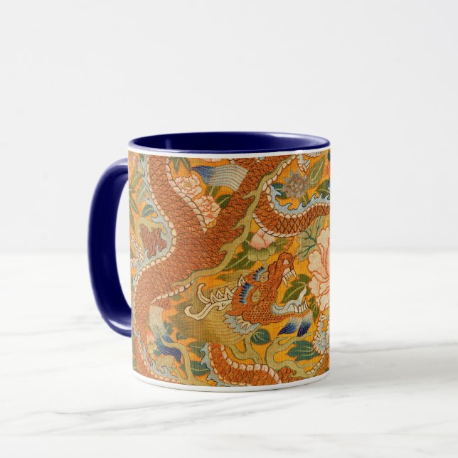 Mug DRAGON PARMI LES PÉONIES, FLEURS, Floral FEUILLE V (Devant gauche)