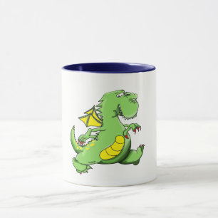 Mug Dragon vert de bande dessinée marchant sur ses