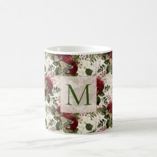 Mug Dragonflies de crème et Monogramme Rose