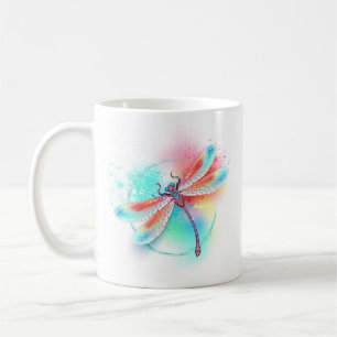 Mug Dragonfly rouge sur l'arrière - plan aquarelle