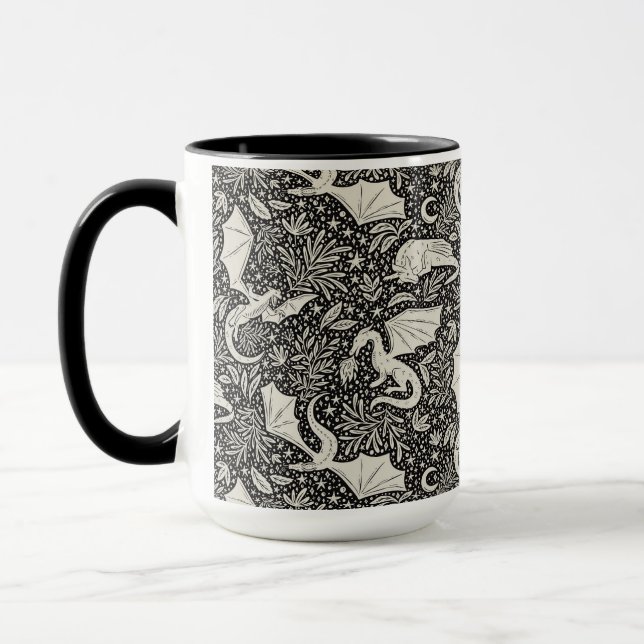 Mug Dragons lunaires dans la nuit - crème sur noir (Gauche)