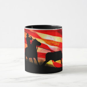 Mug Drapeau américain Cowboy Steer Roping Rodeo
