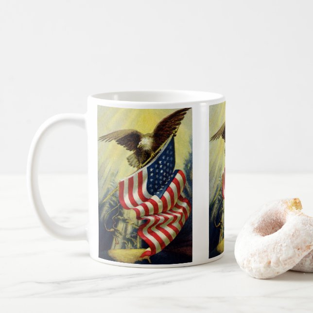 Mug Drapeau américain d'aigle patriotique vintage (Avec donut)