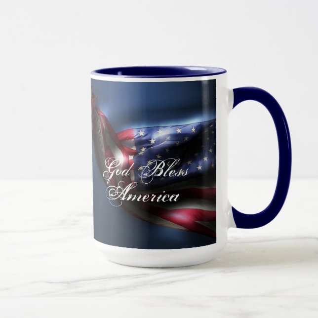 Mug Drapeau américain glacé / Dieu bénit l'Amérique (Droite)