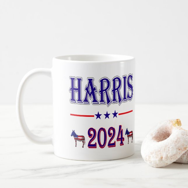 Mug Drapeau américain Harris 2024 Pres Democrat Donkey (Avec donut)