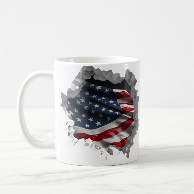 Mug Drapeau américain Patriotic USA Effet mur brisé (Gauche)