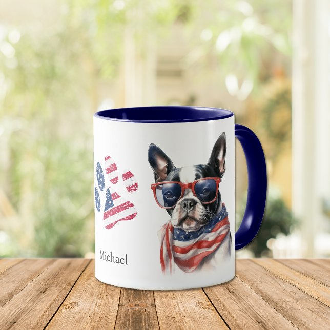 Mug Drapeau américain patriotique Boston Terrier Chien (Créateur téléchargé)