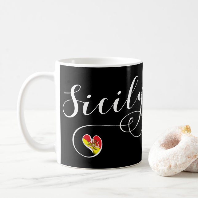 Mug Drapeau de coeur de Sicile, Sicile (Avec donut)