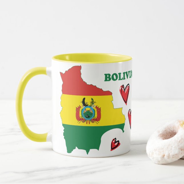 Mug Drapeau De La Bolivie Sur La Carte Du Pays (Avec donut)