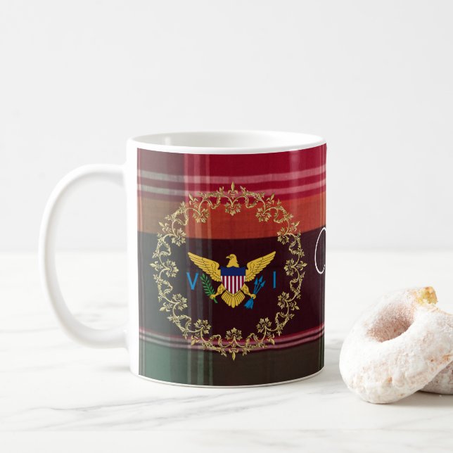 Mug Drapeau des îles Vierges américaines Madras USVI M (Avec donut)