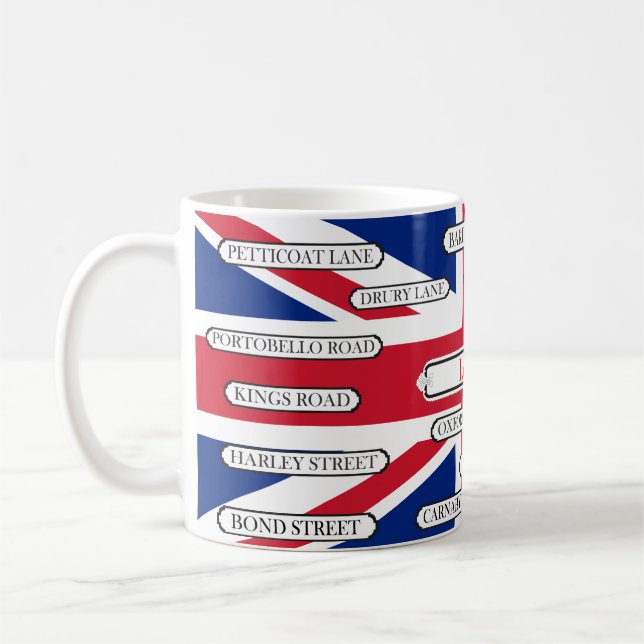 Mug Drapeau du Royaume-Uni et noms de rues célèbres de (Gauche)