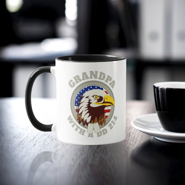 Mug Drapeau Eagle Emblem USA | Grandpa DD 214 Noir (Créateur téléchargé)