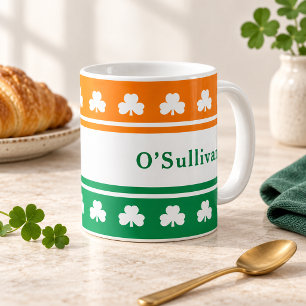 Mug Drapeau Irlandais Trèfle Nom de Famille Personnali