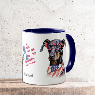 Mug Drapeau Patriotique USA Doberman Pinscher Chien