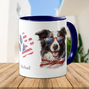 Mug Drapeau Patriotique USA Frontière Collie Chien
