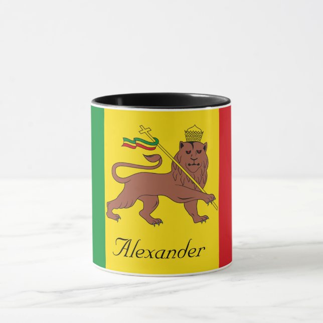 Mug Drapeau rastafarien personnalisé d'Ethiopie Lion d (Centre)