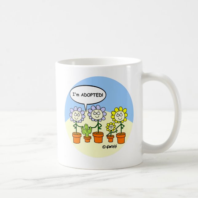 Mug Drôle adopté Cactus bébé et dessin de fleurs (Droite)