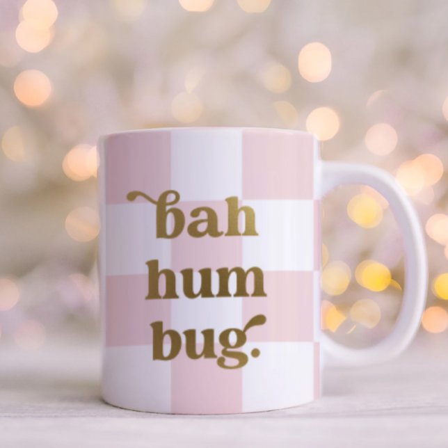 Mug Drôle Bah Humbug Typographie À damiers rose (Créateur téléchargé)