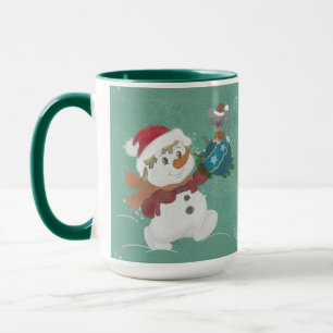Mug drôle bonhomme de neige avec des lapins mignons Mu