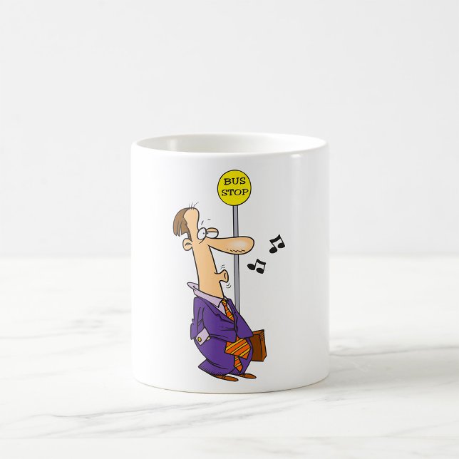 Mug Drôle Caricature Homme d'affaires à l'arrêt de bus (Créateur téléchargé)