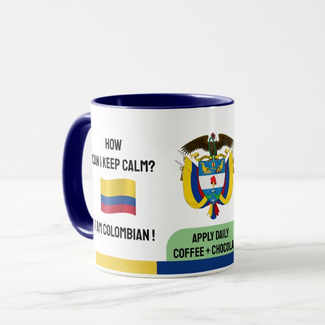 Mug Drôle Colombie garder le texte calme, drapeau colo (Devant gauche)