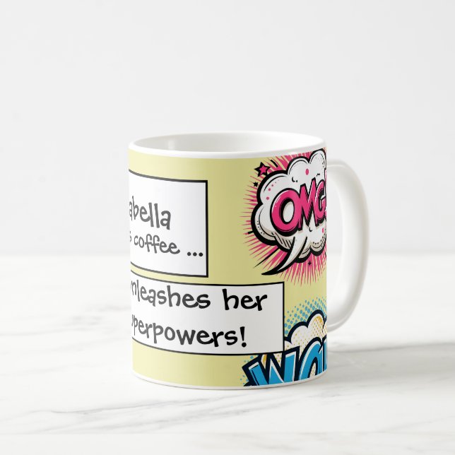 Mug Drôle Comic Book Action Mots Discours Bulles (Devant droit)