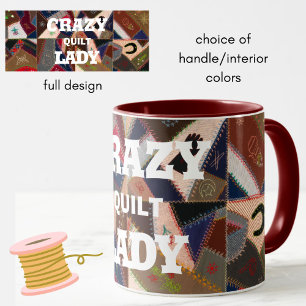 Mug Drôle "Crazy Quilt Lady" Vintage Patchwork Quilt