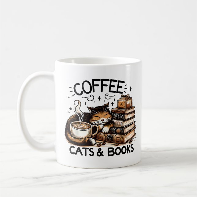 Mug Drôle Cute Coffee Cats Livres Lover Idea Cadeau Fe (Gauche)