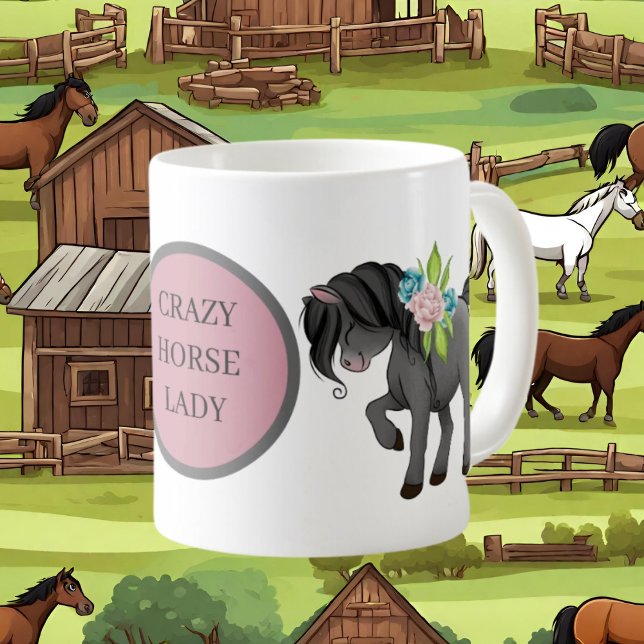 Mug Drôle dame de cheval fou ajouter du texte (Créateur téléchargé)