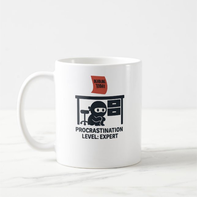 Mug Drôle Ninja Procrastination Expert Citation (Gauche)