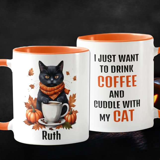 Mug Drôle Nom personnalisé Orange Café et Chat (Créateur téléchargé)