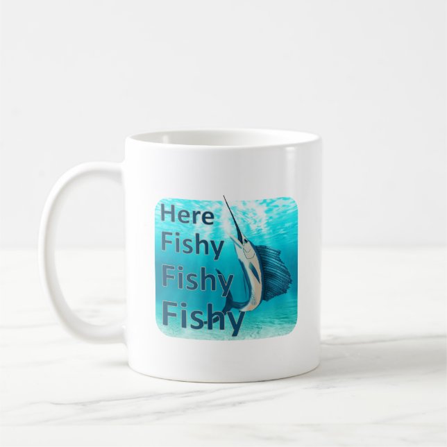 Mug Drôle pêchez ici le pélerin de poisson de poisson (Gauche)