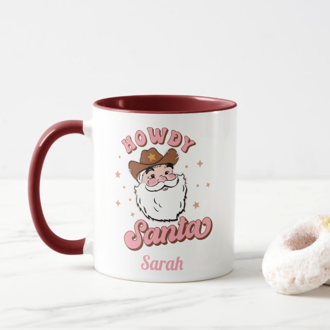 Mug Drôle Père Noël Cowboy Texas Noël (Avec donut)