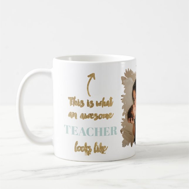 Mug Drôle professeur citation florale photo menthe or (Gauche)