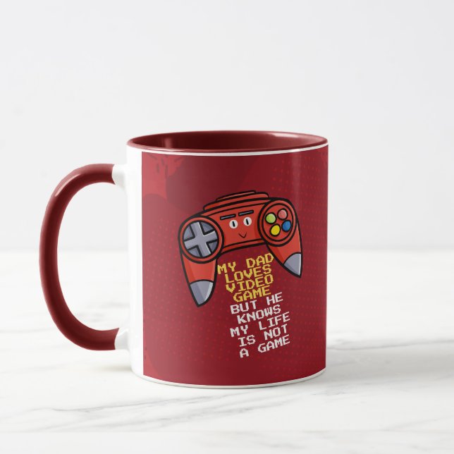 Mug Drôle Rouge Joystick Fête des pères Salutation (Gauche)