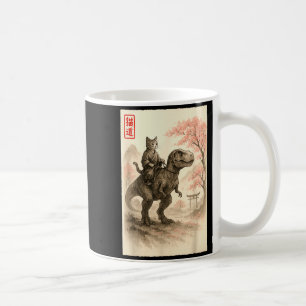 Mug Drôle Sumi-e Kawaii Chat Équitant Dinosaur Japonai