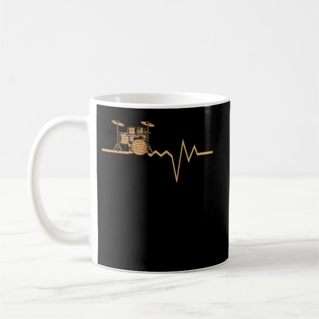 Mug Drum vintage Heartbeat Funny Drummer Cadeau (Gauche)