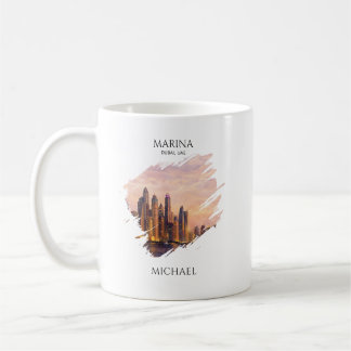 Mug Dubaï Marina Skyline Aquarelle Lumières de la vill