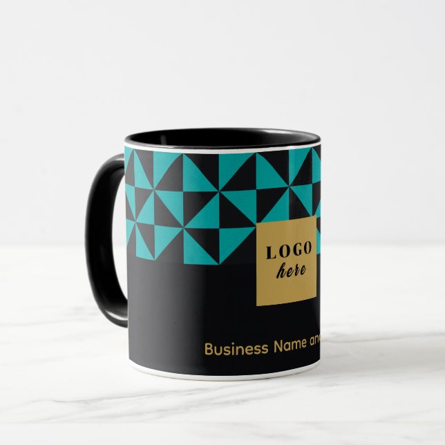 Mug Duo artisanat noir et turquoise - Logo d'affaires (Devant gauche)