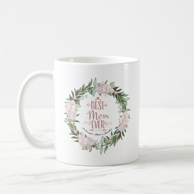 Mug Dusty Rose Floral Wreath Meilleure Maman Jour des  (Gauche)