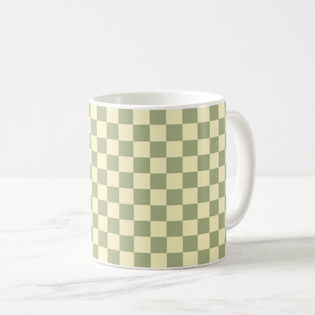 Mug Dusty Sage Green and Butter Yellow Checkerboard (Devant droit)