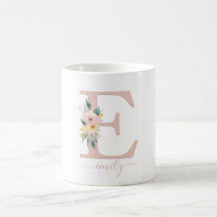 Mug E - Monogramme Brosse florale spécifique au clien