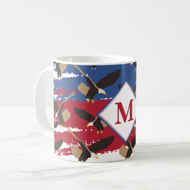 Mug Eagle USA Patriotique American Flag Monogramme (Devant gauche)