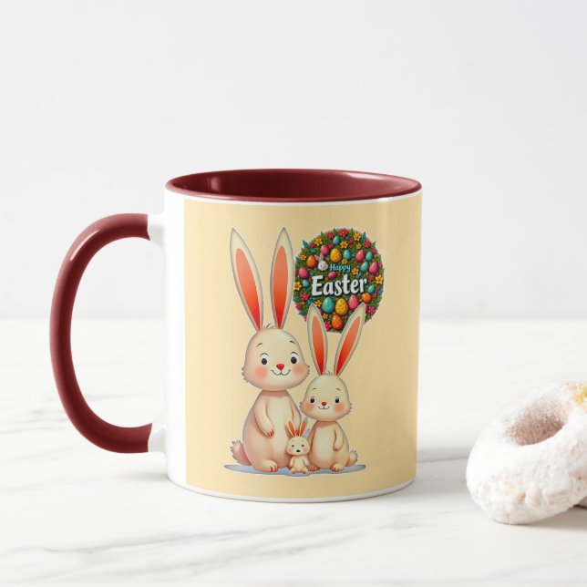 Mug Easter Family – Cute Bunny Celebration - caneca (Avec donut)