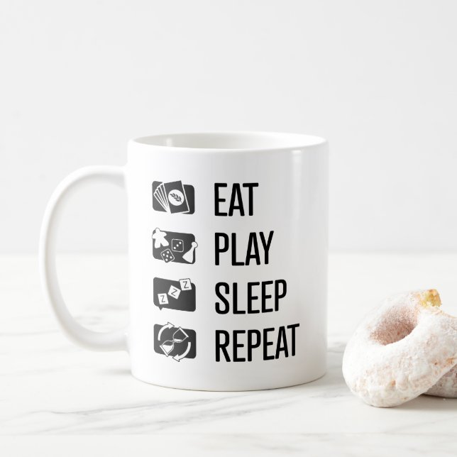 Mug Eat-Play-Sleep-Repeat Jeux de plateau Black Art Mu (Avec donut)