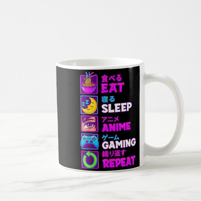 Mug Eat Sleep Anime Gaming Repeat Kawaii Otaku Anime M (Droite)
