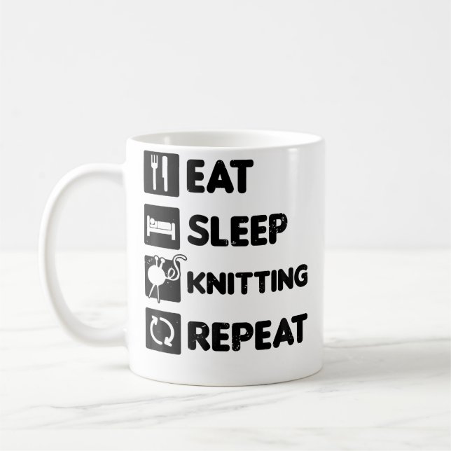 Mug Eat Sleep Repeat Design Knitting Grandma (Gauche)